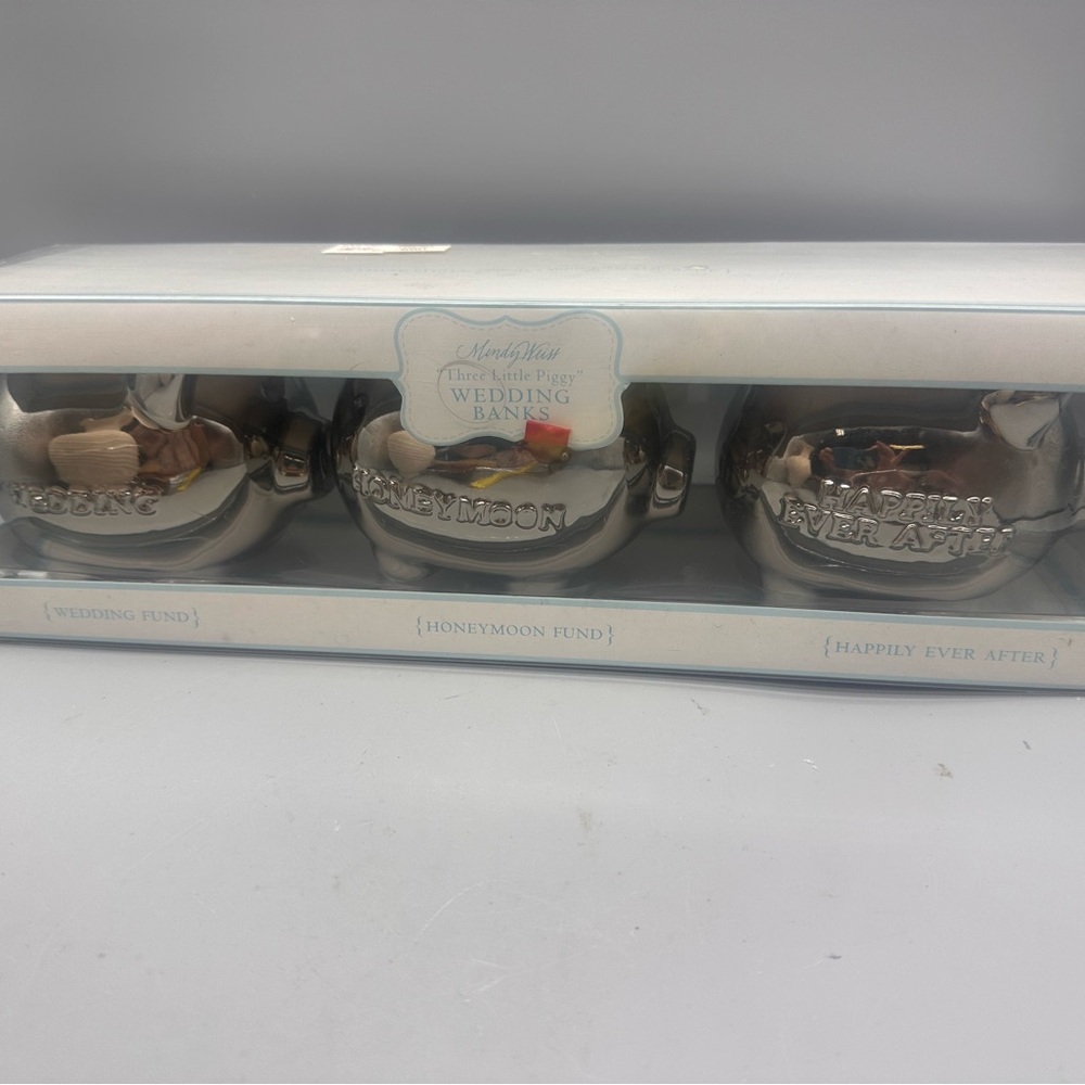 Three-Piece Silver Wedding Piggy Bank Set by MichelDesigns